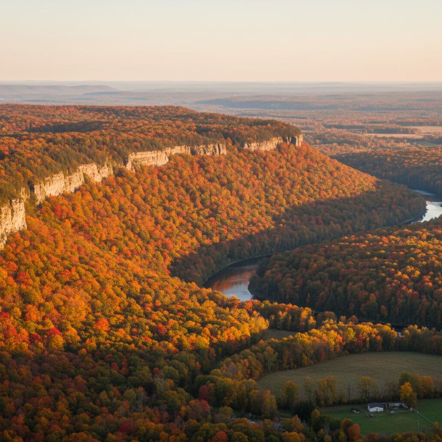 Fall colour along the Niagara Escarpment with views over the forested valley