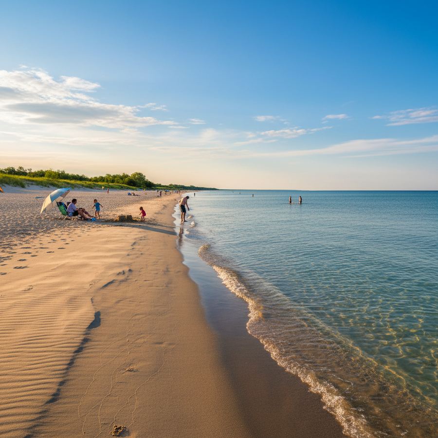 The long sandy shore at Sauble Beach on Lake Huron